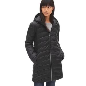 NWOT GAP Black Puffer Coat Women S Hooded Long Sleeve Lightweight Zip Pocket